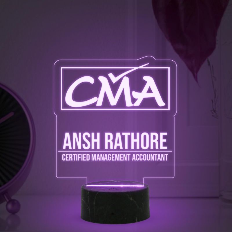CMA Desk Name Plate Night Lamp with Multicolored Light Customized with Name Gift for CMA & Office Table Decor