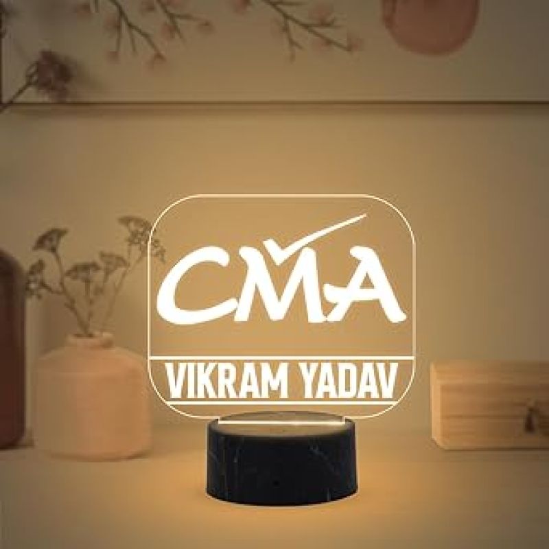 CMA Desk Name Plate Night Lamp with Warm White Light Customized with Name Gift for CMA & Office Table Decor