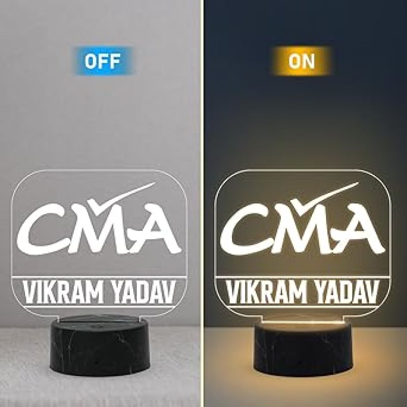CMA Desk Name Plate Night Lamp with Warm White Light Customized with Name Gift for CMA & Office Table Decor