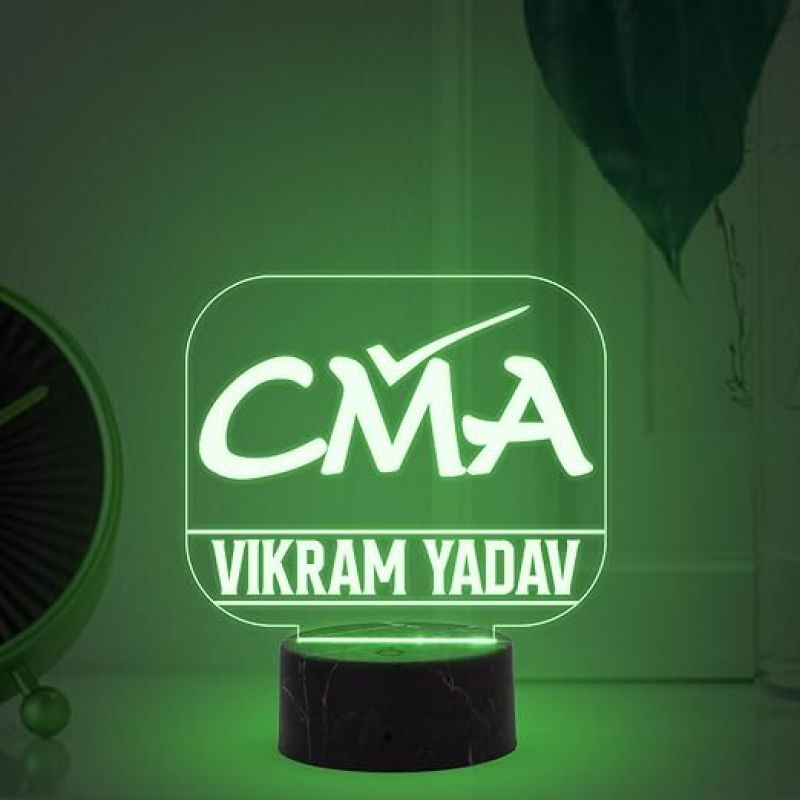 CMA Desk Name Plate Night Lamp with Multicolored Light Customized with Name Gift for CMA & Office Table Decor