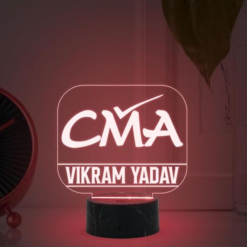 CMA Desk Name Plate Night Lamp with Multicolored Light Customized with Name Gift for CMA & Office Table Decor