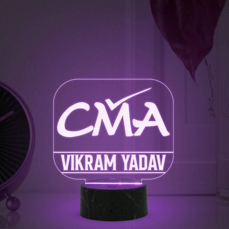 CMA Desk Name Plate Night Lamp with Multicolored Light Customized with Name Gift for CMA & Office Table Decor