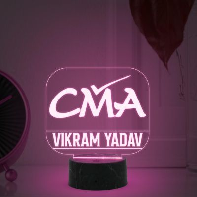 CMA Desk Name Plate Night Lamp with Multicolored Light Customized with Name Gift for CMA & Office Table Decor