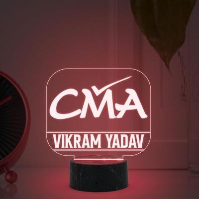 CMA Desk Name Plate Night Lamp with Multicolored Light Customized with Name Gift for CMA & Office Table Decor
