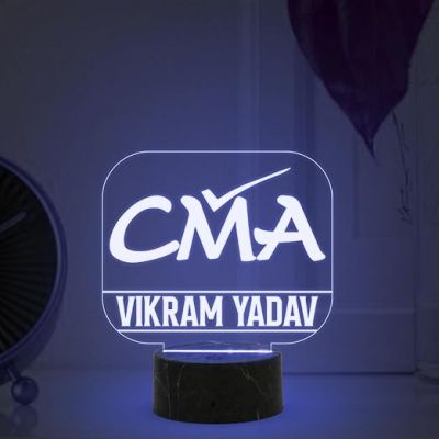 CMA Desk Name Plate Night Lamp with Multicolored Light Customized with Name Gift for CMA & Office Table Decor