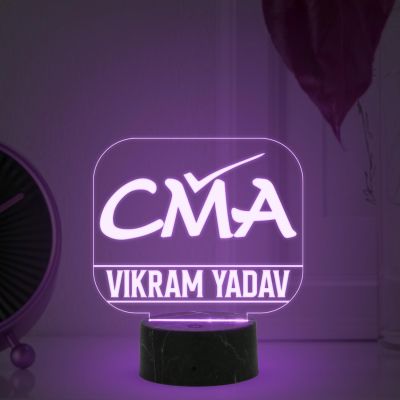 CMA Desk Name Plate Night Lamp with Multicolored Light Customized with Name Gift for CMA & Office Table Decor