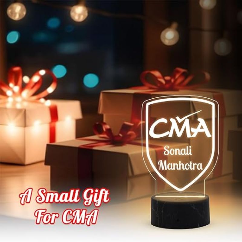 CMA Desk Name Plate Night Lamp with Warm White Light Customized with Name Gift for CMA & Office Table Decor