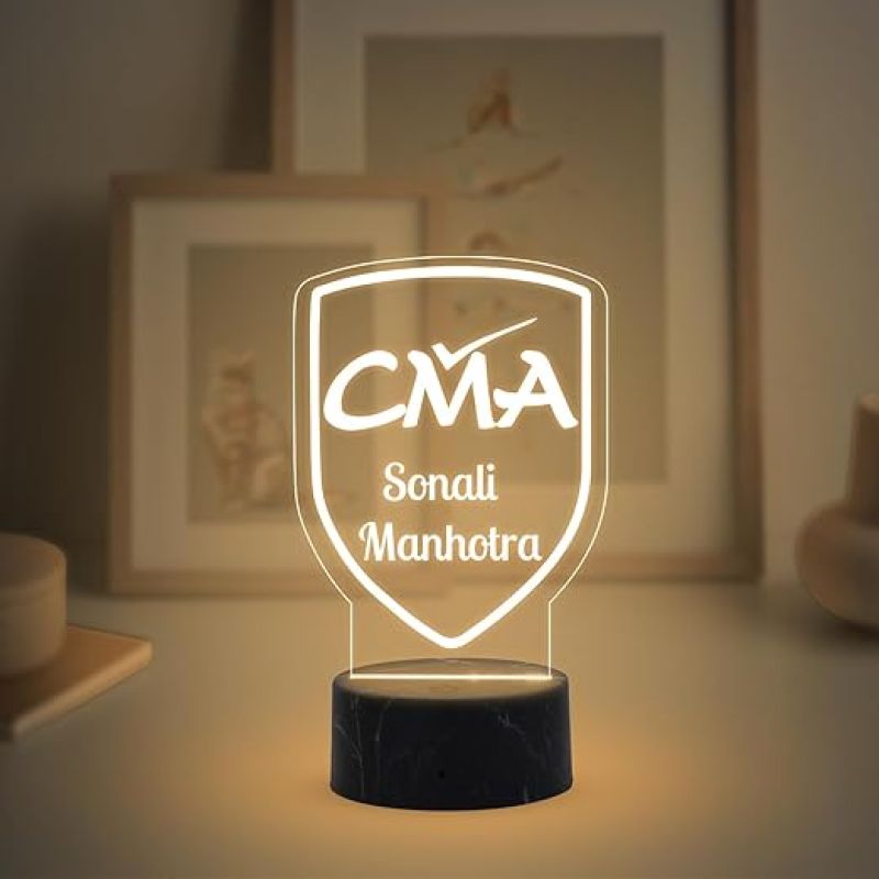 CMA Desk Name Plate Night Lamp with Warm White Light Customized with Name Gift for CMA & Office Table Decor