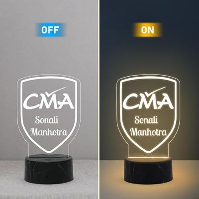 CMA Desk Name Plate Night Lamp with Warm White Light Customized with Name Gift for CMA & Office Table Decor
