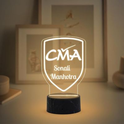 CMA Desk Name Plate Night Lamp with Warm White Light Customized with Name Gift for CMA & Office Table Decor