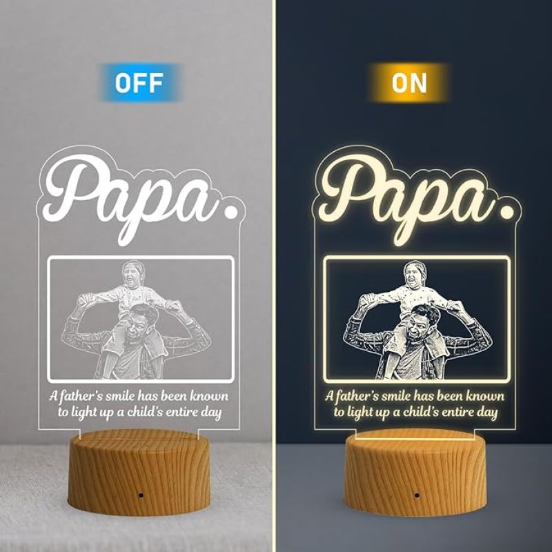 Father Photo Night Lamp with Warm White Light Customized with Name Photo Birthday Gifts for Father