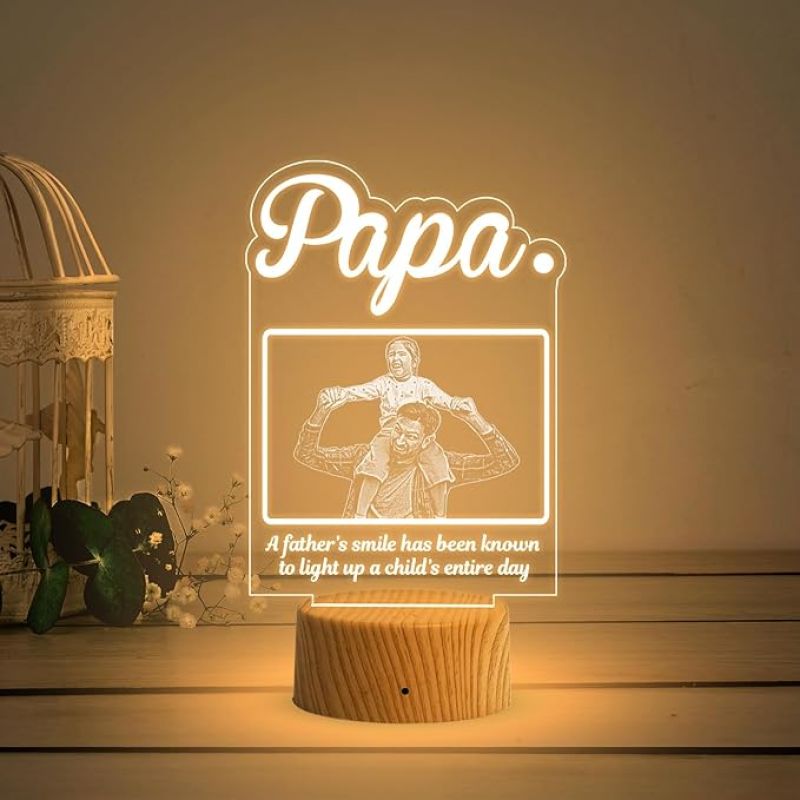 Father Photo Night Lamp with Warm White Light Customized with Name Photo Birthday Gifts for Father