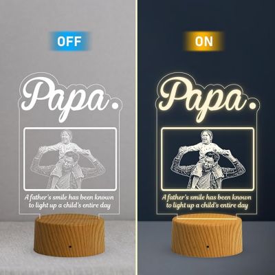 Father Photo Night Lamp with Warm White Light Customized with Name Photo Birthday Gifts for Father