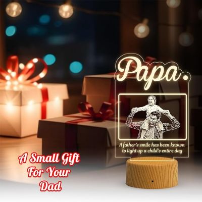 Father Photo Night Lamp with Warm White Light Customized with Name Photo Birthday Gifts for Father