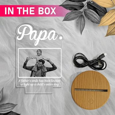 Father Photo Night Lamp with Warm White Light Customized with Name Photo Birthday Gifts for Father