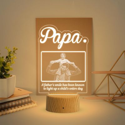 Father Photo Night Lamp with Warm White Light Customized with Name Photo Birthday Gifts for Father