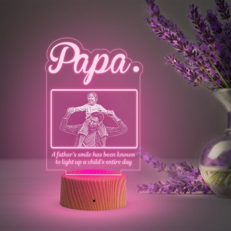 Father Photo Night Lamp with Multicolored Light Customized with Name Photo Birthday Gifts for Father
