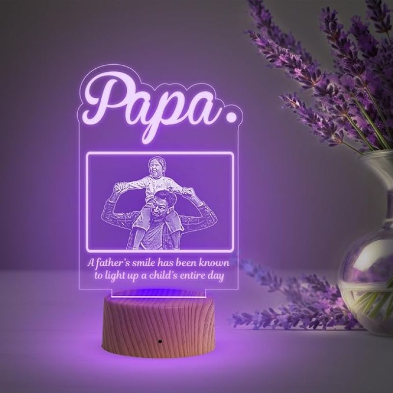 Father Photo Night Lamp with Multicolored Light Customized with Name Photo Birthday Gifts for Father
