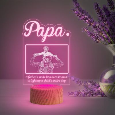 Father Photo Night Lamp with Multicolored Light Customized with Name Photo Birthday Gifts for Father