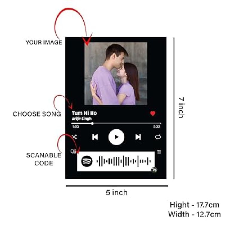 Couple Photo With Spotify Music Frame, Scannable Code Customized Photo & Song Gift For Friend Girlfriend Wife Husband