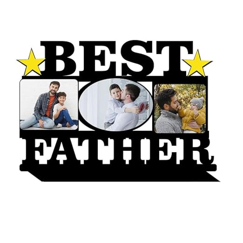 Best Father cutout Wooden Collage Photo Frame Customized With Photo Birthday Gift For Dad Home Wall Decor