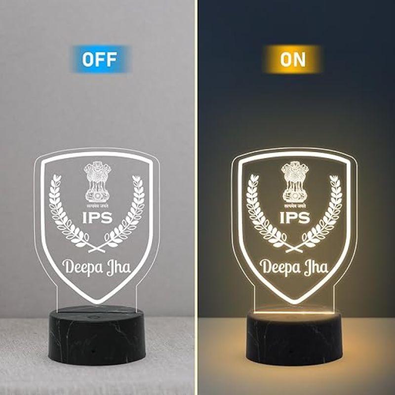 3D IPS Desk Name Plate Night Lamp with Warm White Light Customized with Name Gift for Indian Police Officer