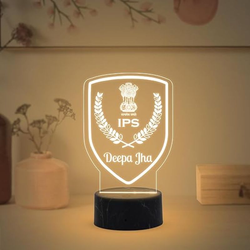 3D IPS Desk Name Plate Night Lamp with Warm White Light Customized with Name Gift for Indian Police Officer