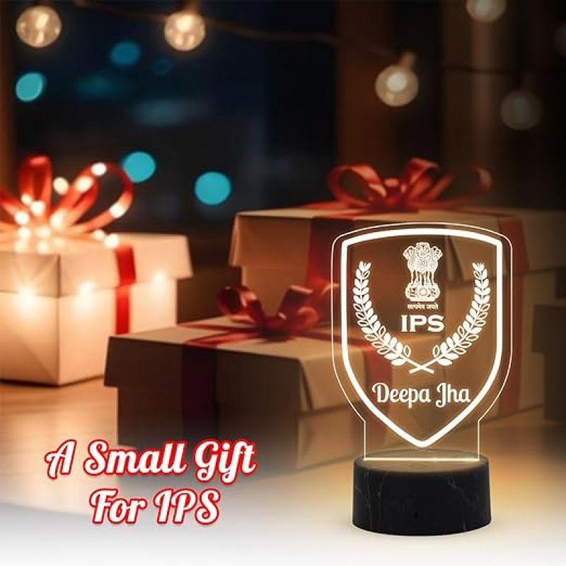 3D IPS Desk Name Plate Night Lamp with Warm White Light Customized with Name Gift for Indian Police Officer