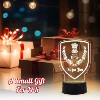 3D IPS Desk Name Plate Night Lamp with Warm White Light Customized with Name Gift for Indian Police Officer