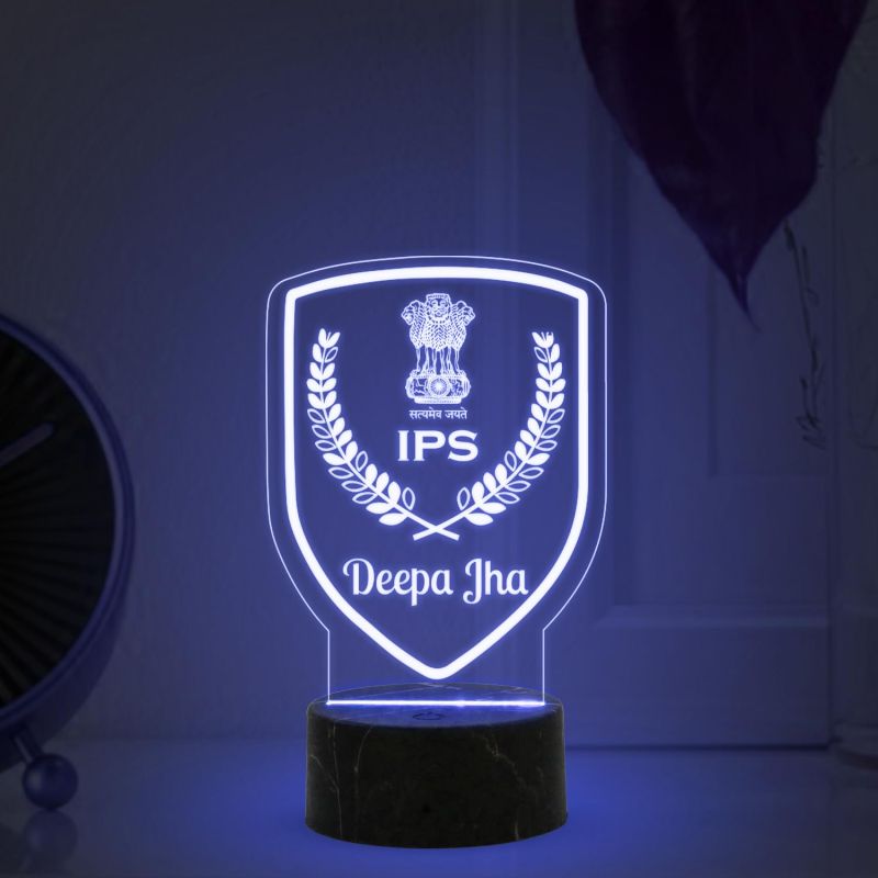 3D IPS Desk Name Plate Night Lamp with Multicolored Light Customized with Name Gift for Indian Police Officer