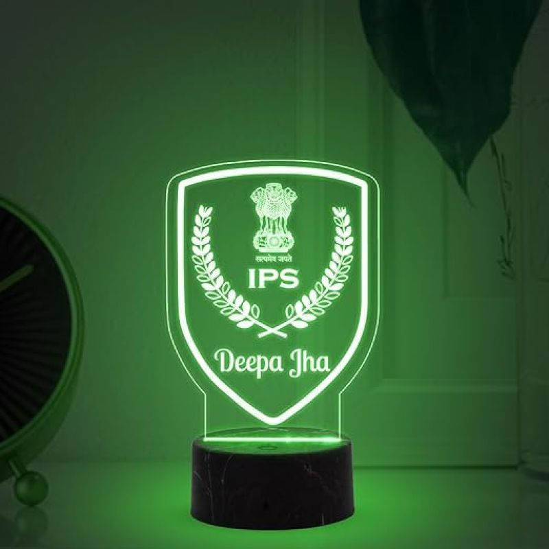 3D IPS Desk Name Plate Night Lamp with Multicolored Light Customized with Name Gift for Indian Police Officer