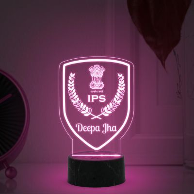 3D IPS Desk Name Plate Night Lamp with Multicolored Light Customized with Name Gift for Indian Police Officer