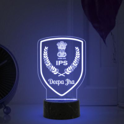 3D IPS Desk Name Plate Night Lamp with Multicolored Light Customized with Name Gift for Indian Police Officer