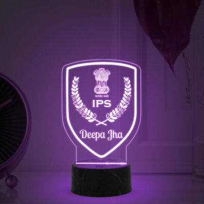 3D IPS Desk Name Plate Night Lamp with Multicolored Light Customized with Name Gift for Indian Police Officer