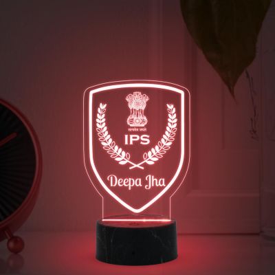 3D IPS Desk Name Plate Night Lamp with Multicolored Light Customized with Name Gift for Indian Police Officer
