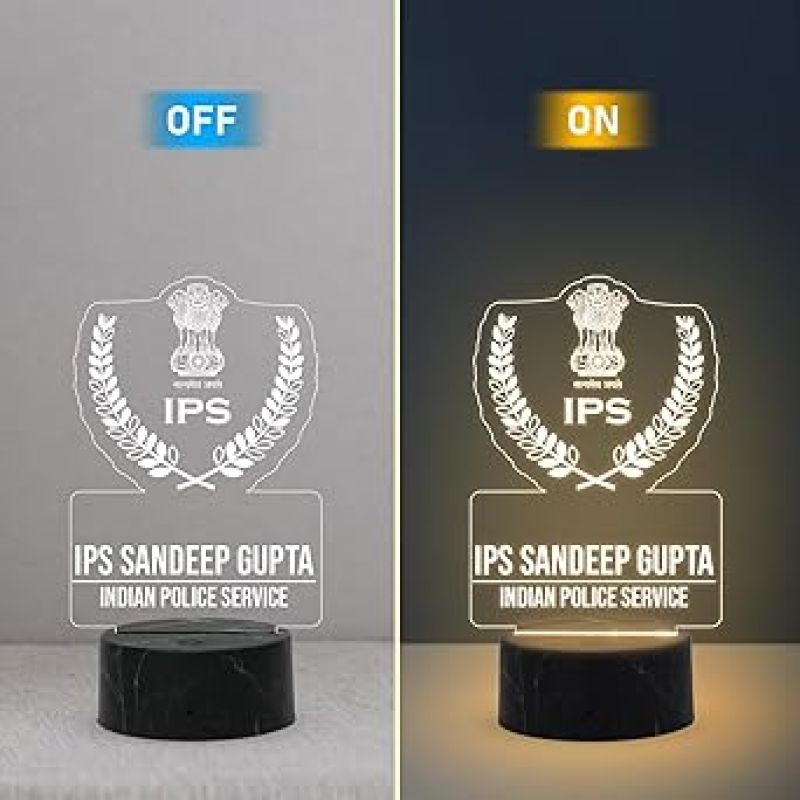 3D IPS Desk Name Plate Night Lamp with Warm White Light Customized with Name Gift for Indian Police Officer
