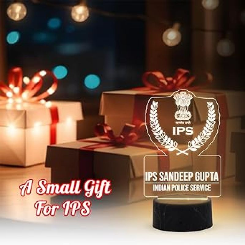 3D IPS Desk Name Plate Night Lamp with Warm White Light Customized with Name Gift for Indian Police Officer
