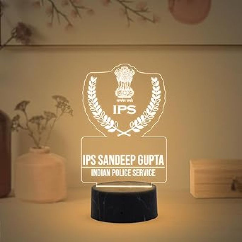 3D IPS Desk Name Plate Night Lamp with Warm White Light Customized with Name Gift for Indian Police Officer