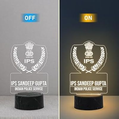3D IPS Desk Name Plate Night Lamp with Warm White Light Customized with Name Gift for Indian Police Officer