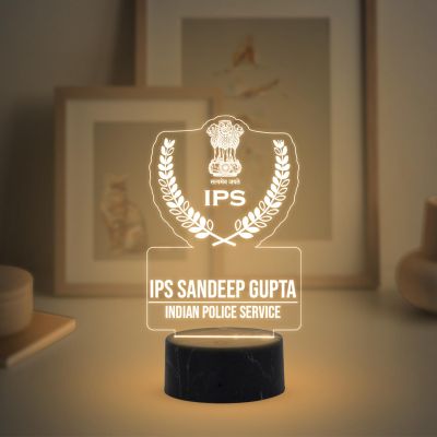 3D IPS Desk Name Plate Night Lamp with Warm White Light Customized with Name Gift for Indian Police Officer