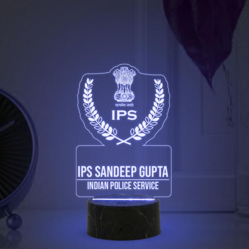 3D IPS Desk Name Plate Night Lamp with Multicolored Light Customized with Name Gift for Indian Police Officer
