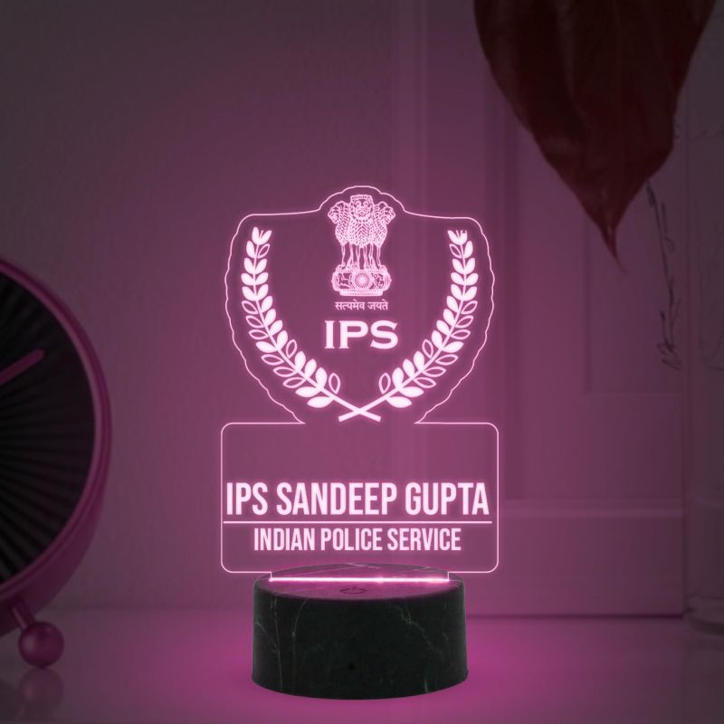 3D IPS Desk Name Plate Night Lamp with Multicolored Light Customized with Name Gift for Indian Police Officer