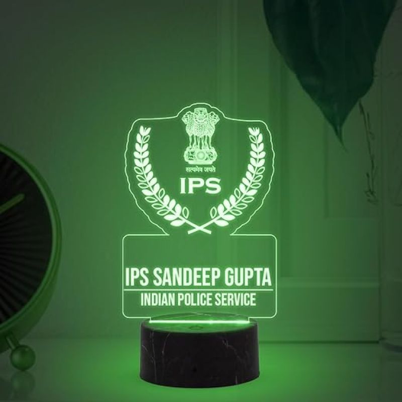 3D IPS Desk Name Plate Night Lamp with Multicolored Light Customized with Name Gift for Indian Police Officer