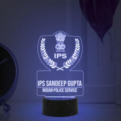 3D IPS Desk Name Plate Night Lamp with Multicolored Light Customized with Name Gift for Indian Police Officer