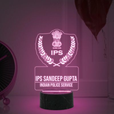 3D IPS Desk Name Plate Night Lamp with Multicolored Light Customized with Name Gift for Indian Police Officer