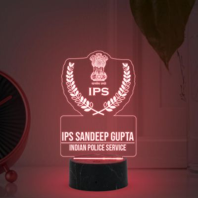 3D IPS Desk Name Plate Night Lamp with Multicolored Light Customized with Name Gift for Indian Police Officer