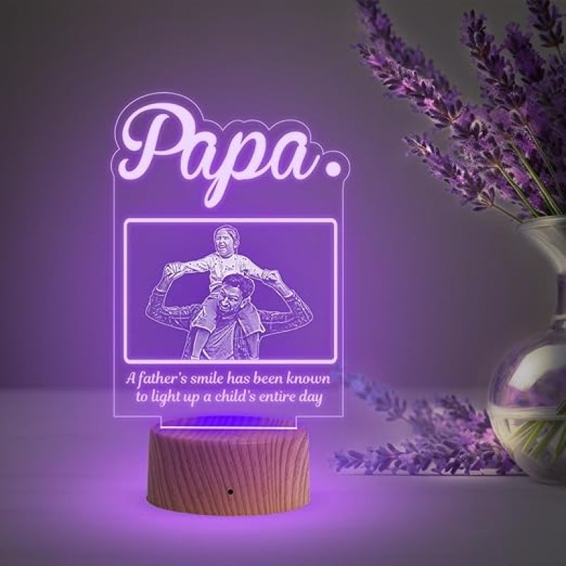 Father Photo Night Lamp with Multicolored Light Customized with Photo & Text Birthday Gifts for Father