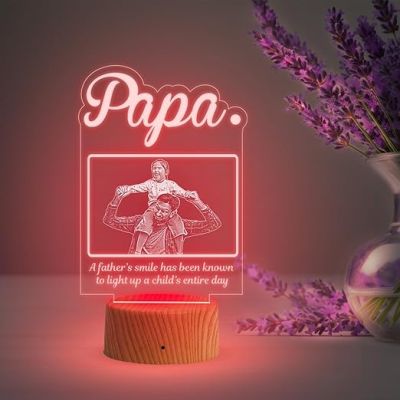 Father Photo Night Lamp with Multicolored Light Customized with Photo & Text Birthday Gifts for Father