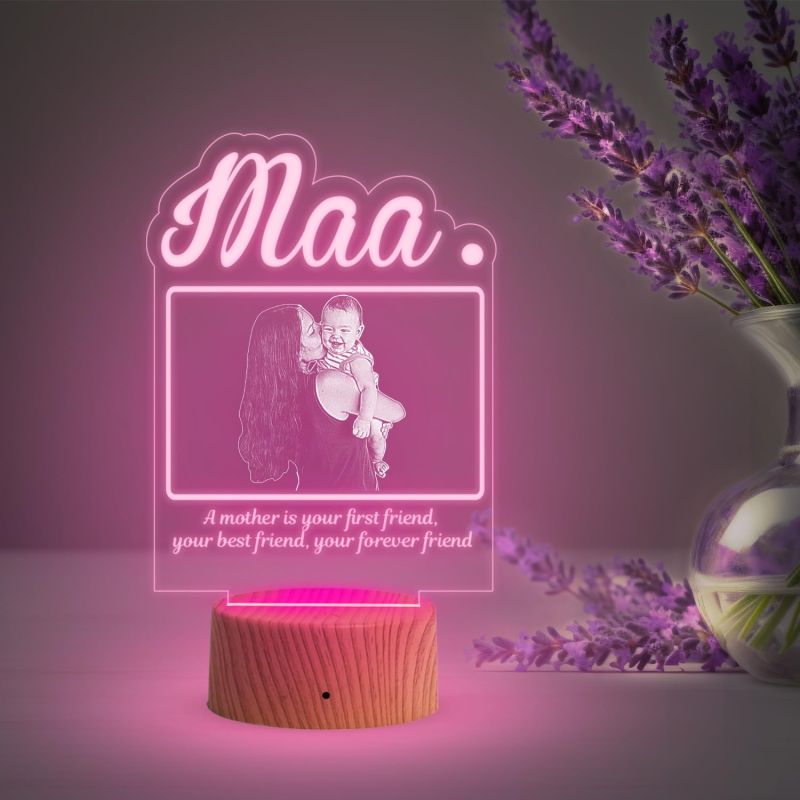3D Maa Photo Night Lamp with Multicolored Light Customized with Photo & Text Birthday Gifts for Mom