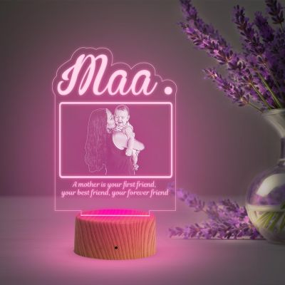 3D Maa Photo Night Lamp with Multicolored Light Customized with Photo & Text Birthday Gifts for Mom